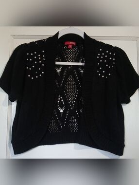 BONGO Cropped Open-Front Cardigan with Stud Embellishments